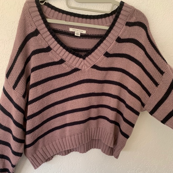 American Eagle cropped striped purple sweater - Picture 1 of 4